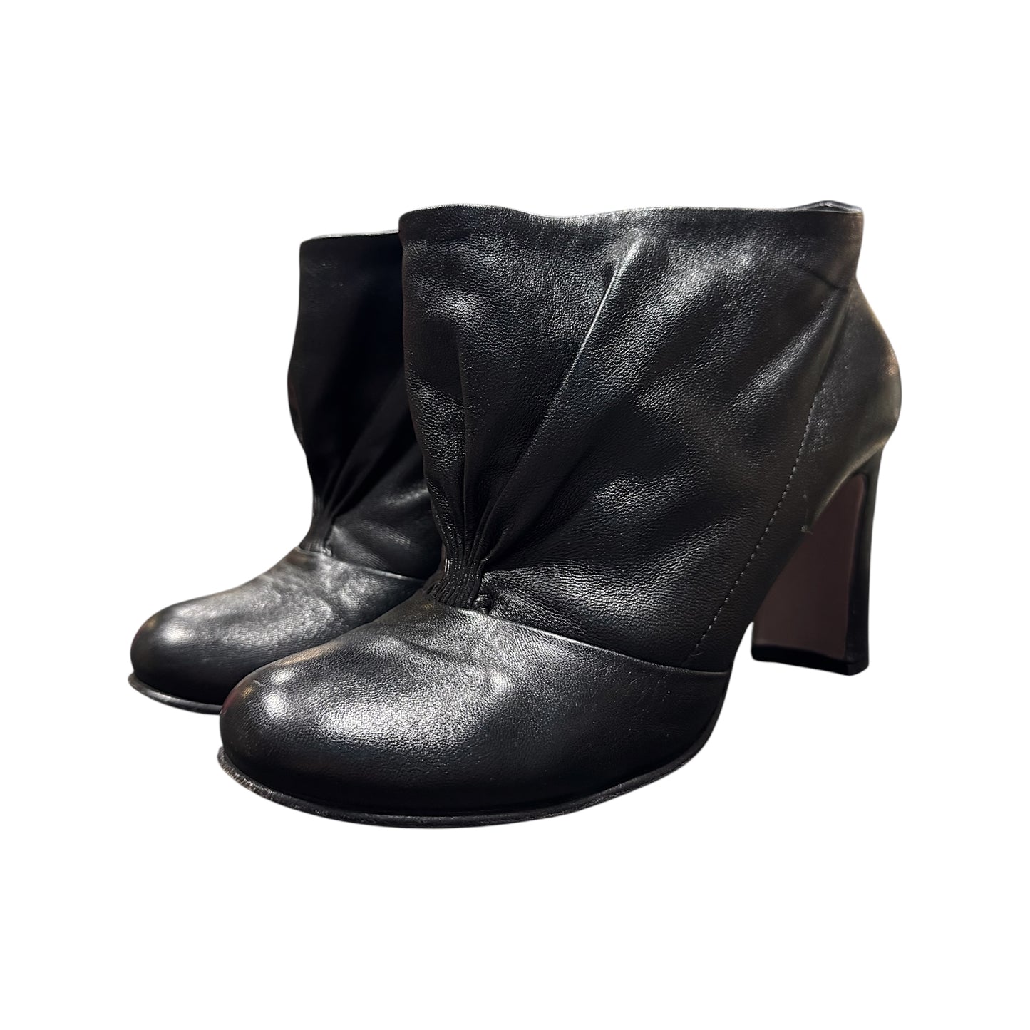 PRADA BLACK SCRUNCH LEATHER ANKLE BOOTS