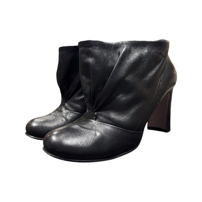 PRADA BLACK SCRUNCH LEATHER ANKLE BOOTS