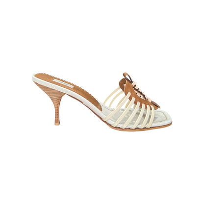 PRADA CUT OUT DESIGN WHITE LEATHER MULES