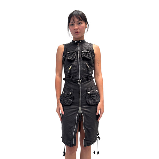 DSQUARED2 BLACK UTILITY LEATHER DRESS