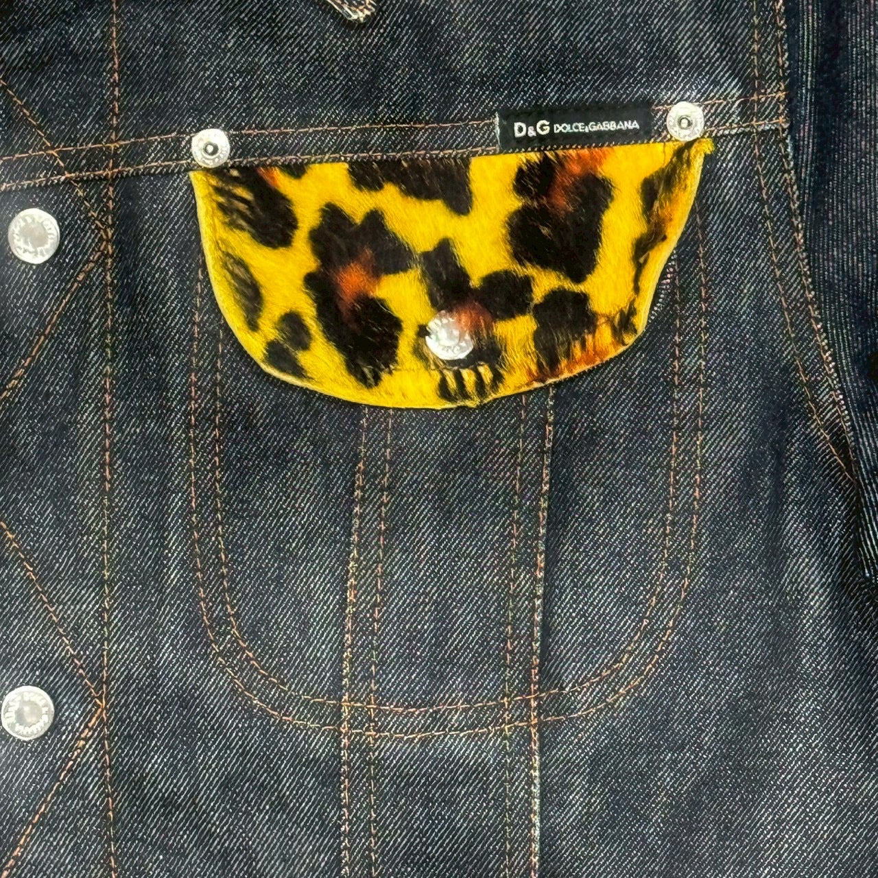 DOLCE & GABBANA YELLOW LEOPARD PRINTED DENIM JACKET