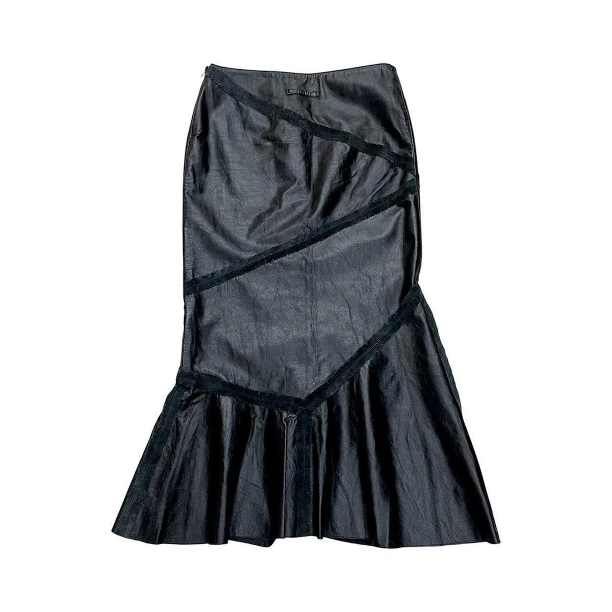JEAN PAUL GAULTIER BLACK FLARED LEATHER SKIRT