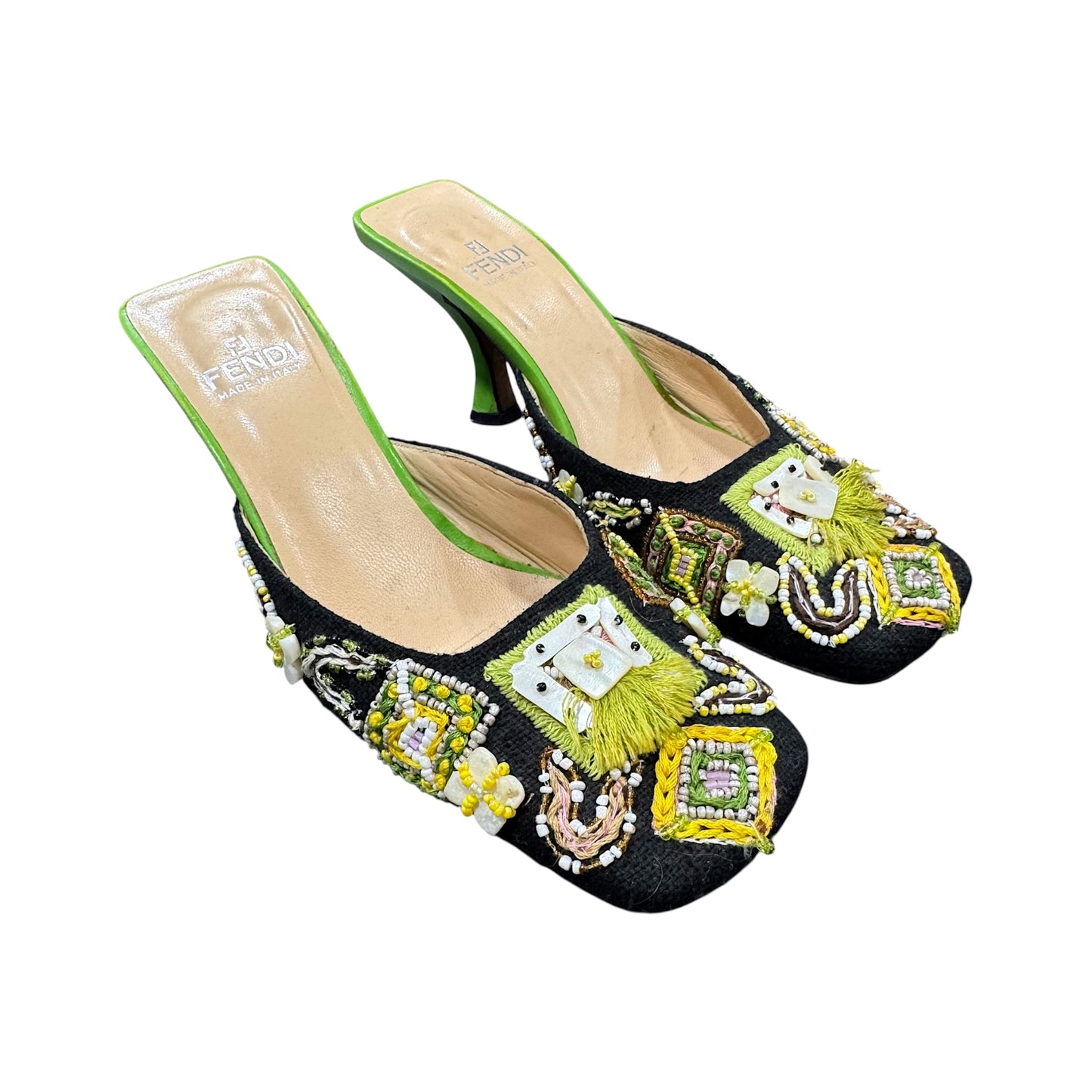 FENDI 2000S BEADED CANVAS MULTICOLOUR MULES