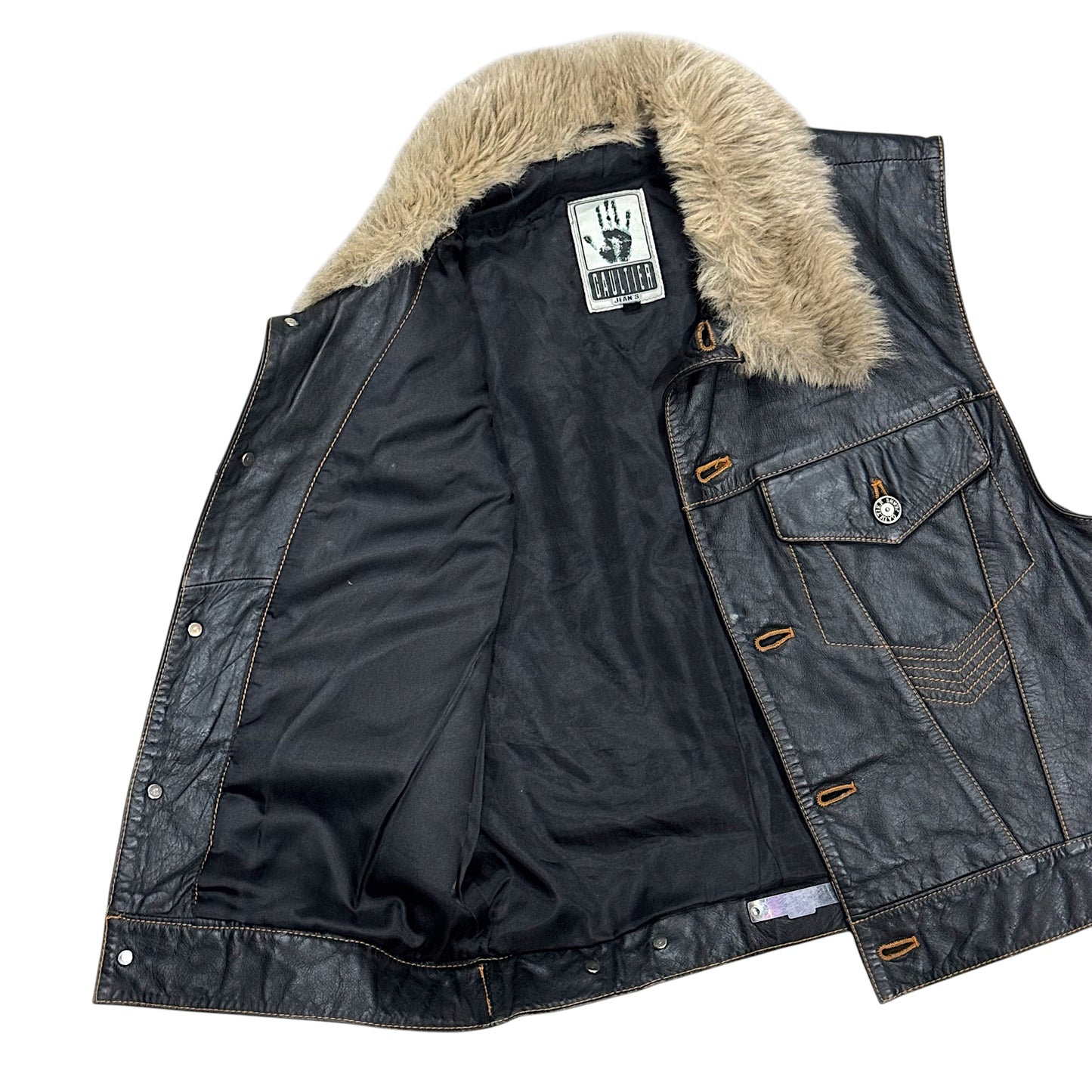 GAULTIER JEAN’S DARK BROWN LEATHER FUR VEST