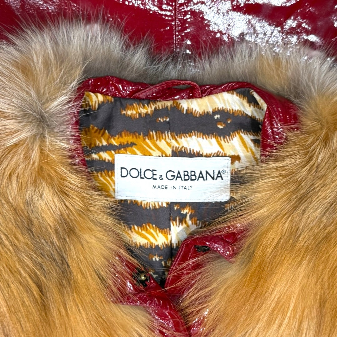 DOLCE&GABBANA RED FUR LEATHER JACKET