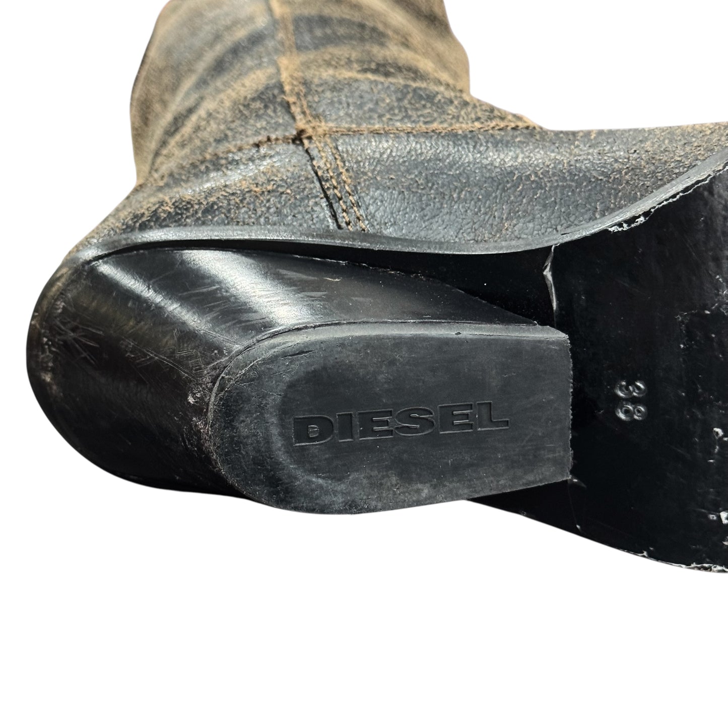 DIESEL DISTRESSED LEATHER KNEE HIGH COWBOY BOOTS