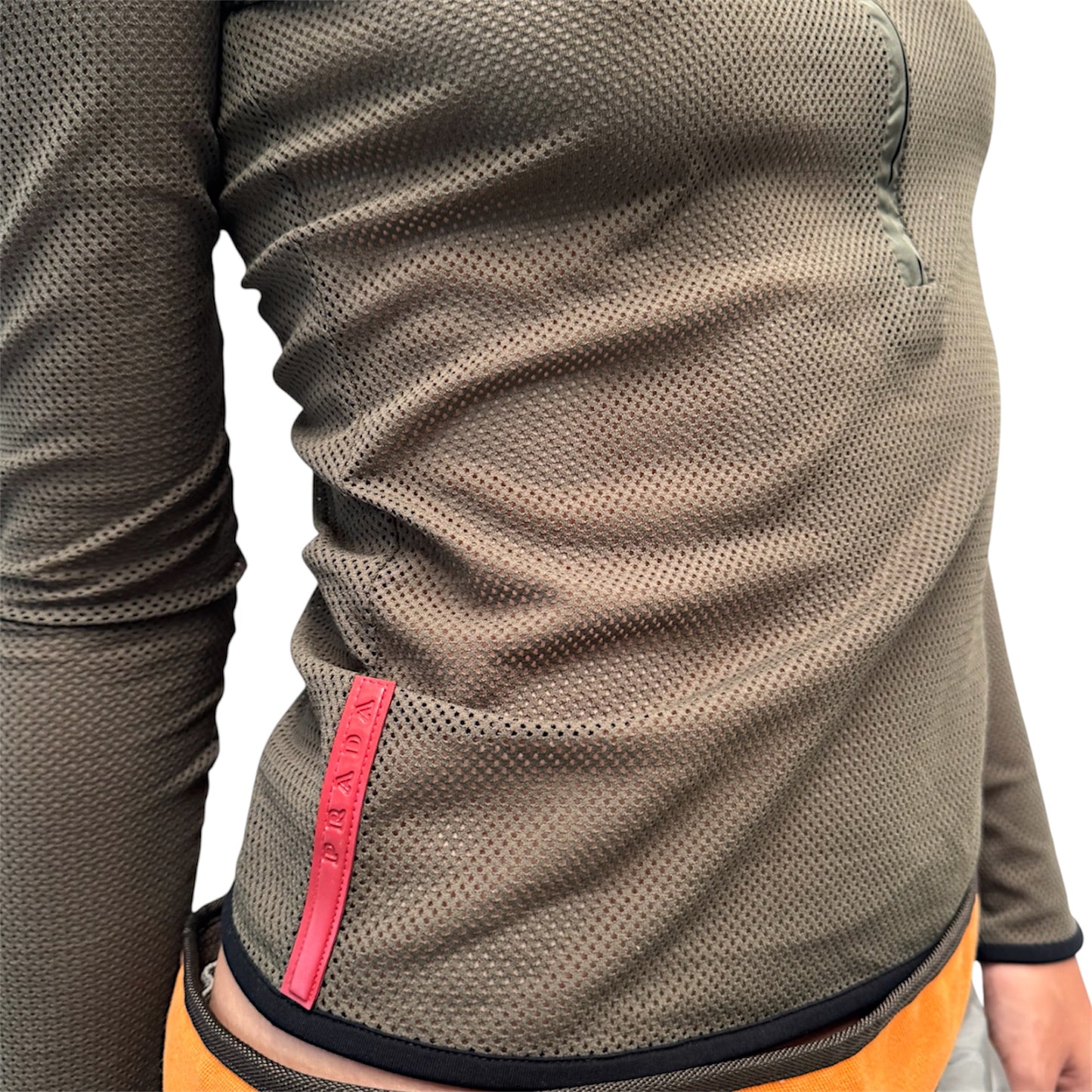 PRADA SPORT OLIVE GREEN MESH TOP