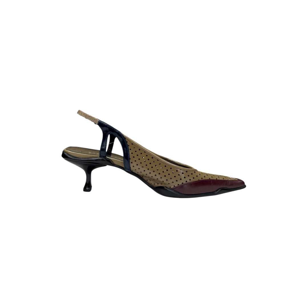 PRADA SLINGBACK PERFORATED LEATHER HEELS
