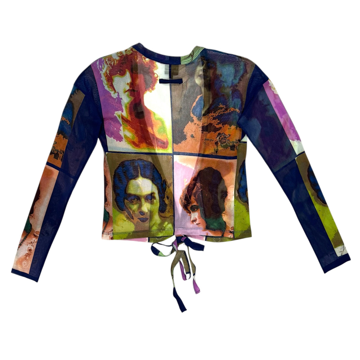 JEAN PAUL GAULTIER 2002 SOLEIL POP ART PORTRAIT MESH WRAP TOP