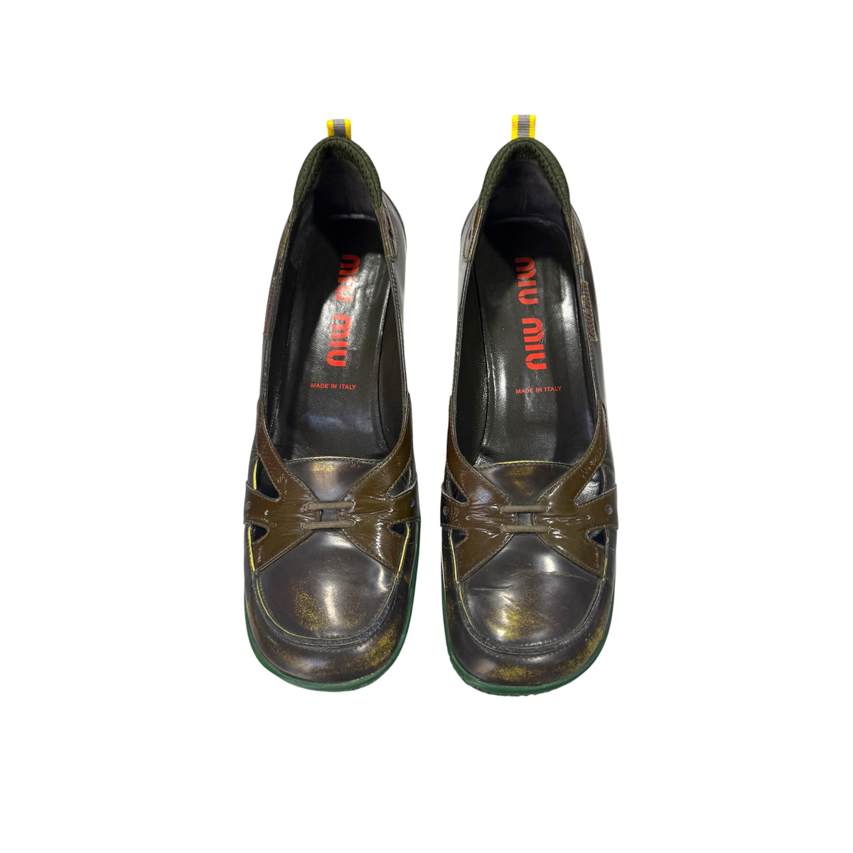 MIU MIU FW1999 GREEN RUBBER SOLE KITTEN HEELS PUMPS