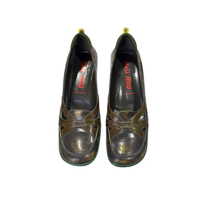 MIU MIU FW1999 GREEN RUBBER SOLE KITTEN HEELS PUMPS