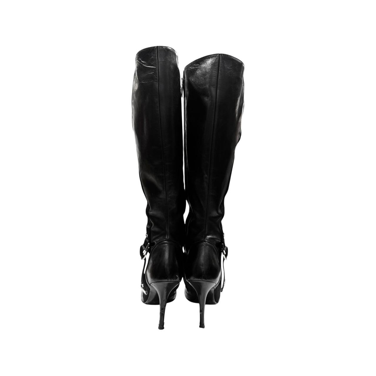 CHRISTIAN DIOR BY JOHN GALLIANO BLACK WOVEN LEATHER BOOTS