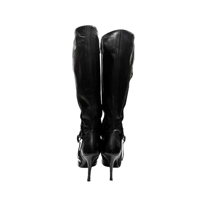CHRISTIAN DIOR BY JOHN GALLIANO BLACK WOVEN LEATHER BOOTS