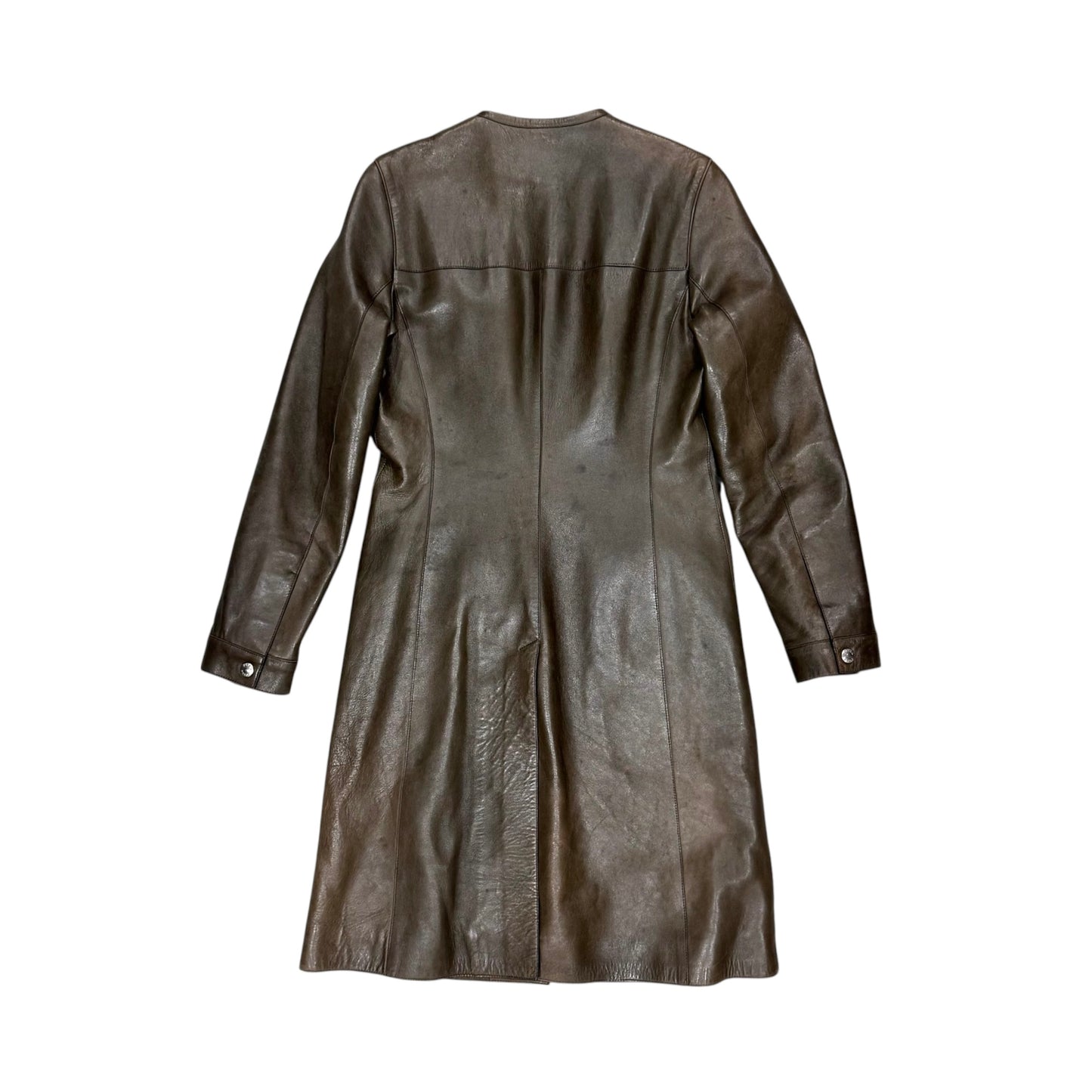 PRADA 1999 OLIVE BIKER LEATHER COAT