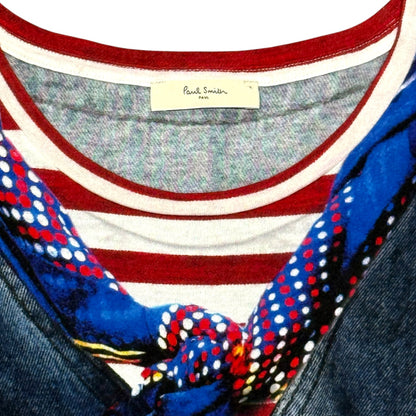 PAUL SMITH DENIM & SCARF OVER PRINTED T-SHIRT