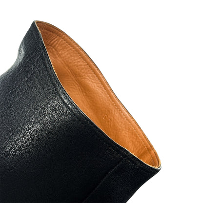 LANVIN BLACK LEATHER KNEE HIGH WEDGES BOOTS