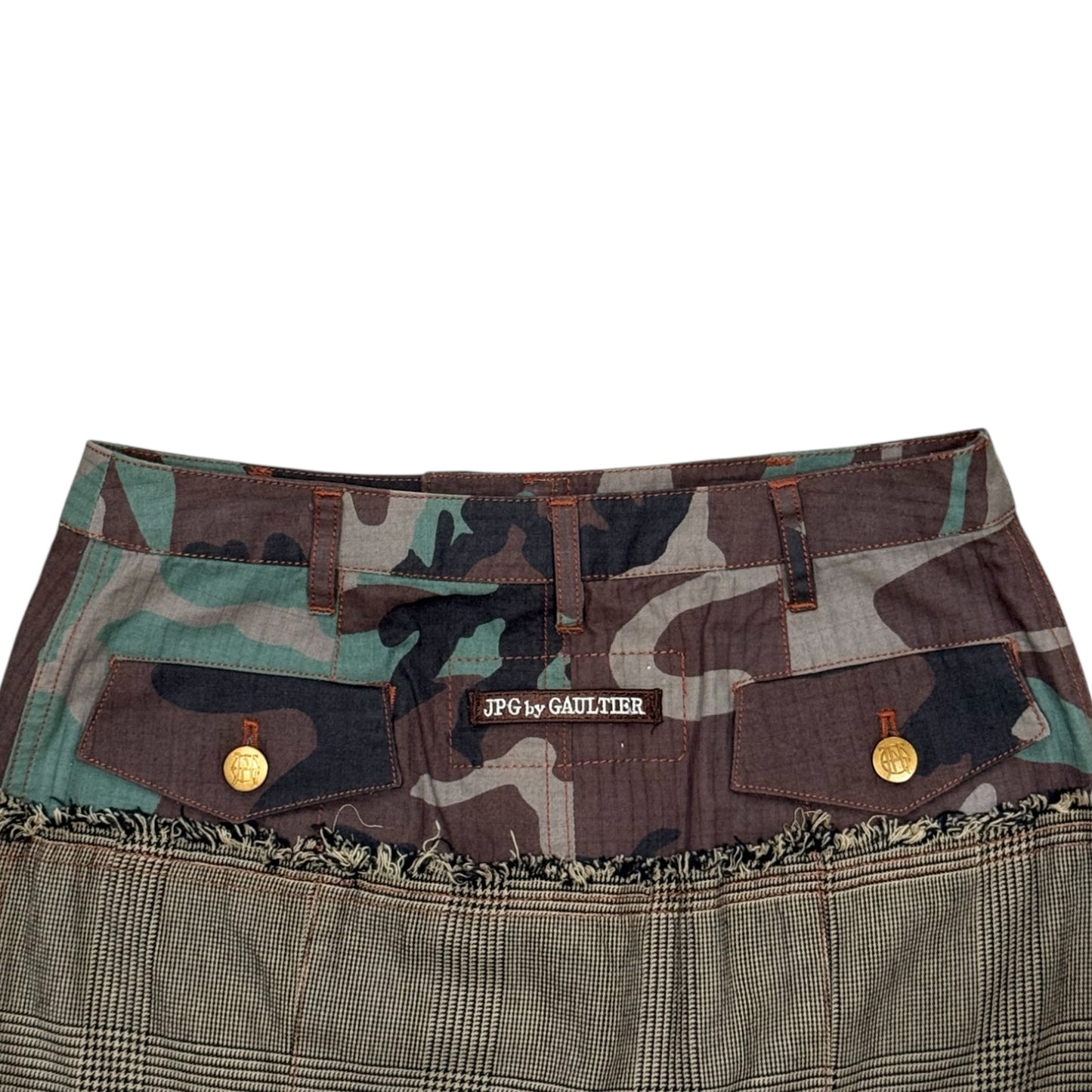 JEAN PAUL GAULTIER GLEN CHECK CAMOUFLAGE PLEATED SKIRT