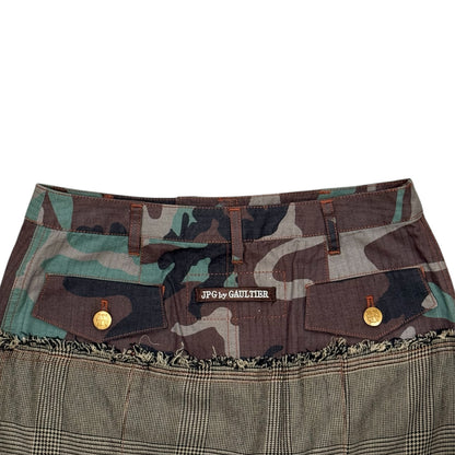 JEAN PAUL GAULTIER GLEN CHECK CAMOUFLAGE PLEATED SKIRT