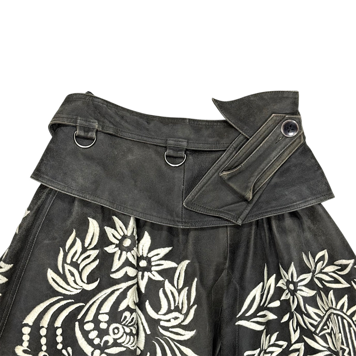 JOHN GALLIANO EMBROIDERED WRAPPED LEATHER SKIRT