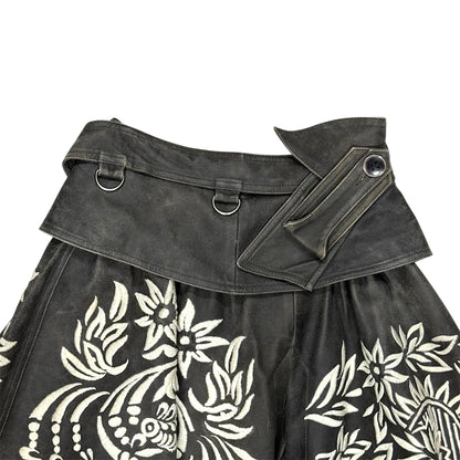 JOHN GALLIANO EMBROIDERED WRAPPED LEATHER SKIRT