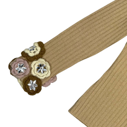 MOSCHINO TAN FLOWER KNIT CARDIGAN