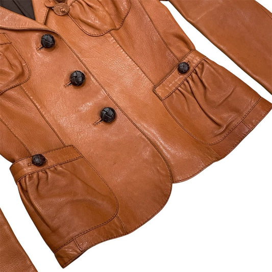 MOSCHINO BROWN ORANGE FLOWER LEATHER BLAZER