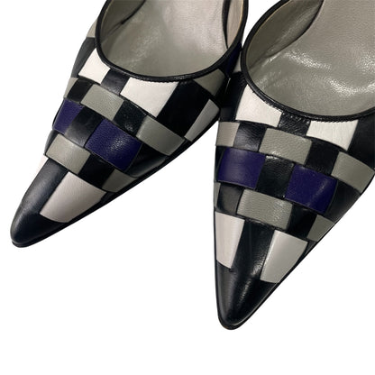 MIU MIU SS2001 MULTICOLOR WOVEN  LEATHER MULES