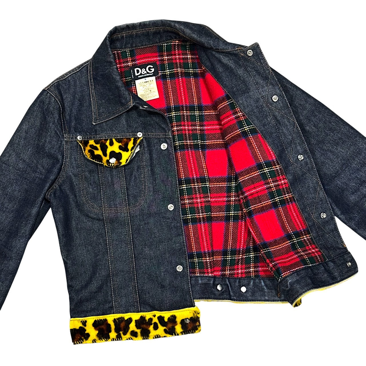 DOLCE & GABBANA YELLOW LEOPARD PRINTED DENIM JACKET