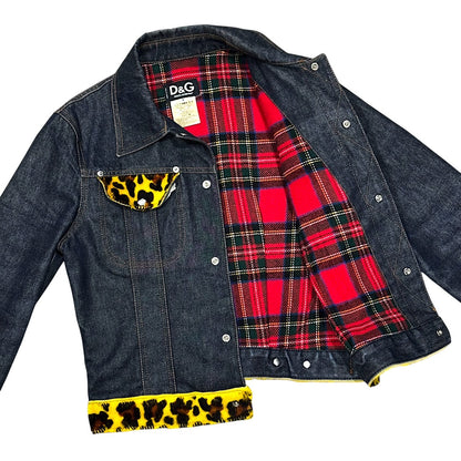 DOLCE & GABBANA YELLOW LEOPARD PRINTED DENIM JACKET