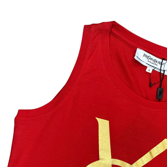 YVES SAINT LAURENT RIVE GAUCHE ORANGE GOLD LOGO TANK TOP
