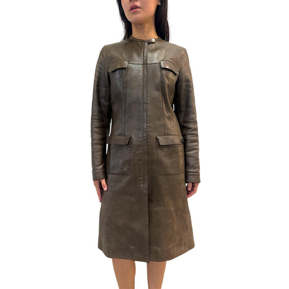 PRADA 1999 OLIVE BIKER LEATHER COAT