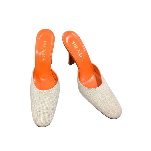 PRADA ORANGE CANVAS MULES