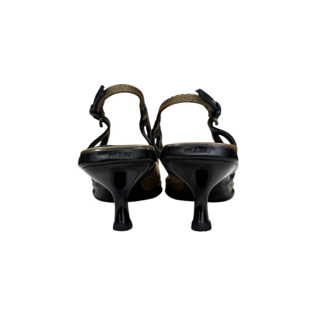 PRADA SLINGBACK PERFORATED LEATHER HEELS