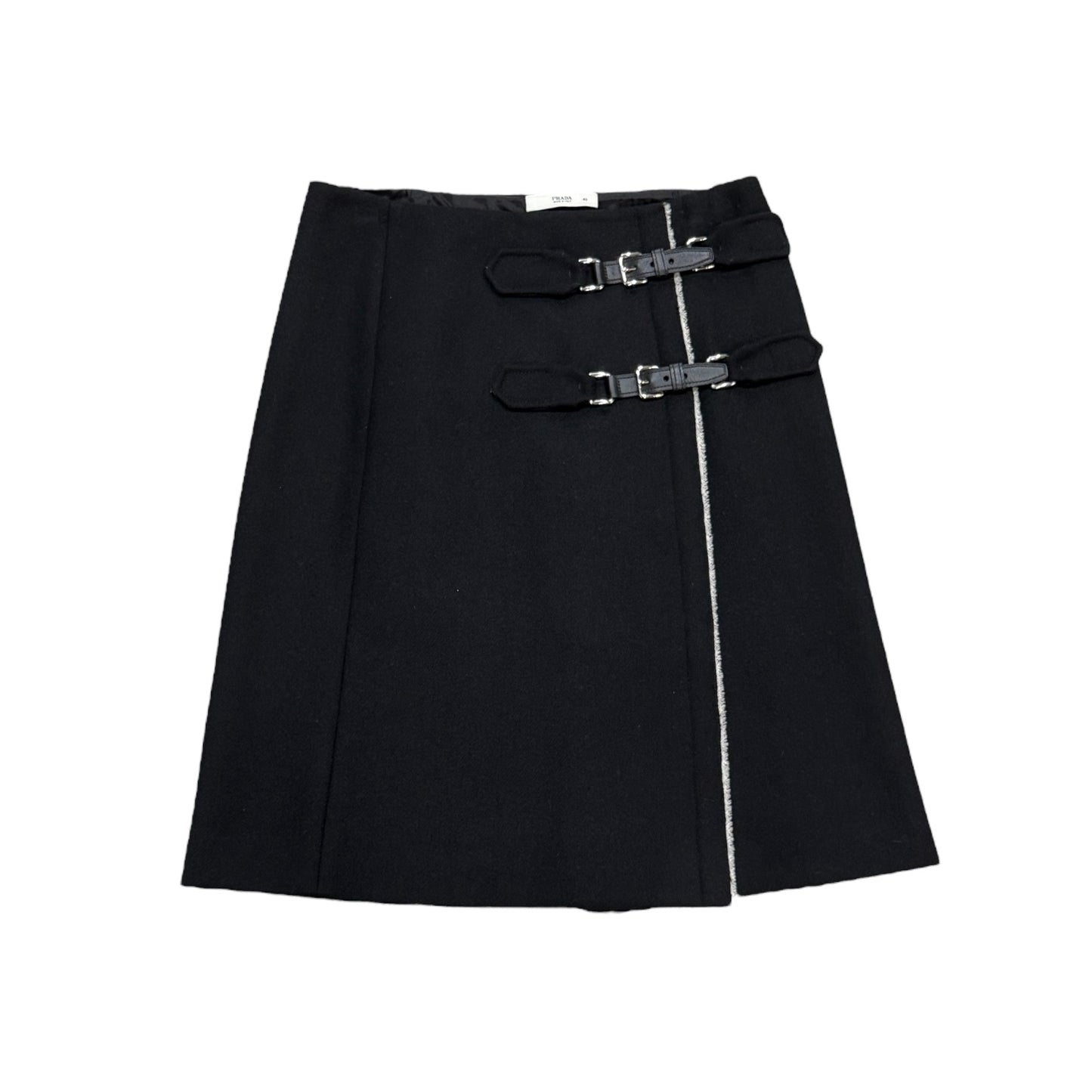 PRADA BUCKLED WOOL BLACK SKIRT