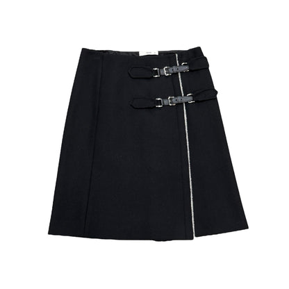 PRADA BUCKLED WOOL BLACK SKIRT