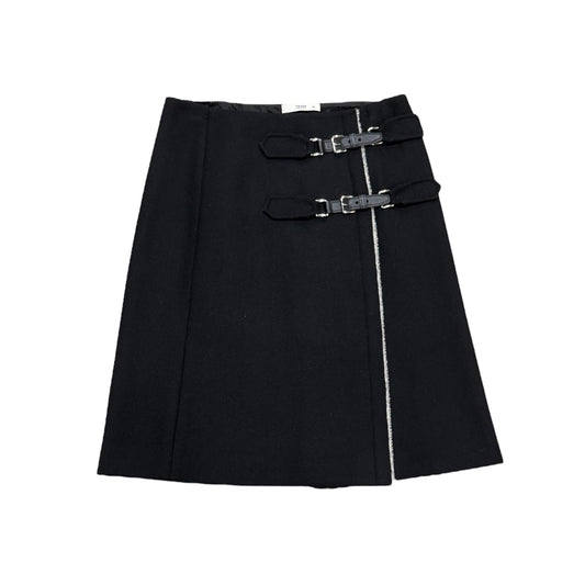 PRADA BUCKLED WOOL BLACK SKIRT