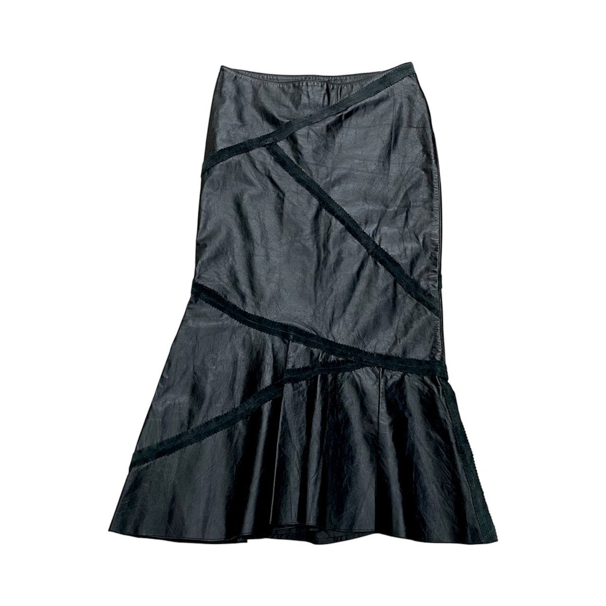 JEAN PAUL GAULTIER BLACK FLARED LEATHER SKIRT