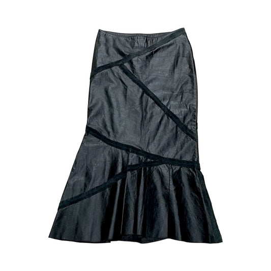 JEAN PAUL GAULTIER BLACK FLARED LEATHER SKIRT