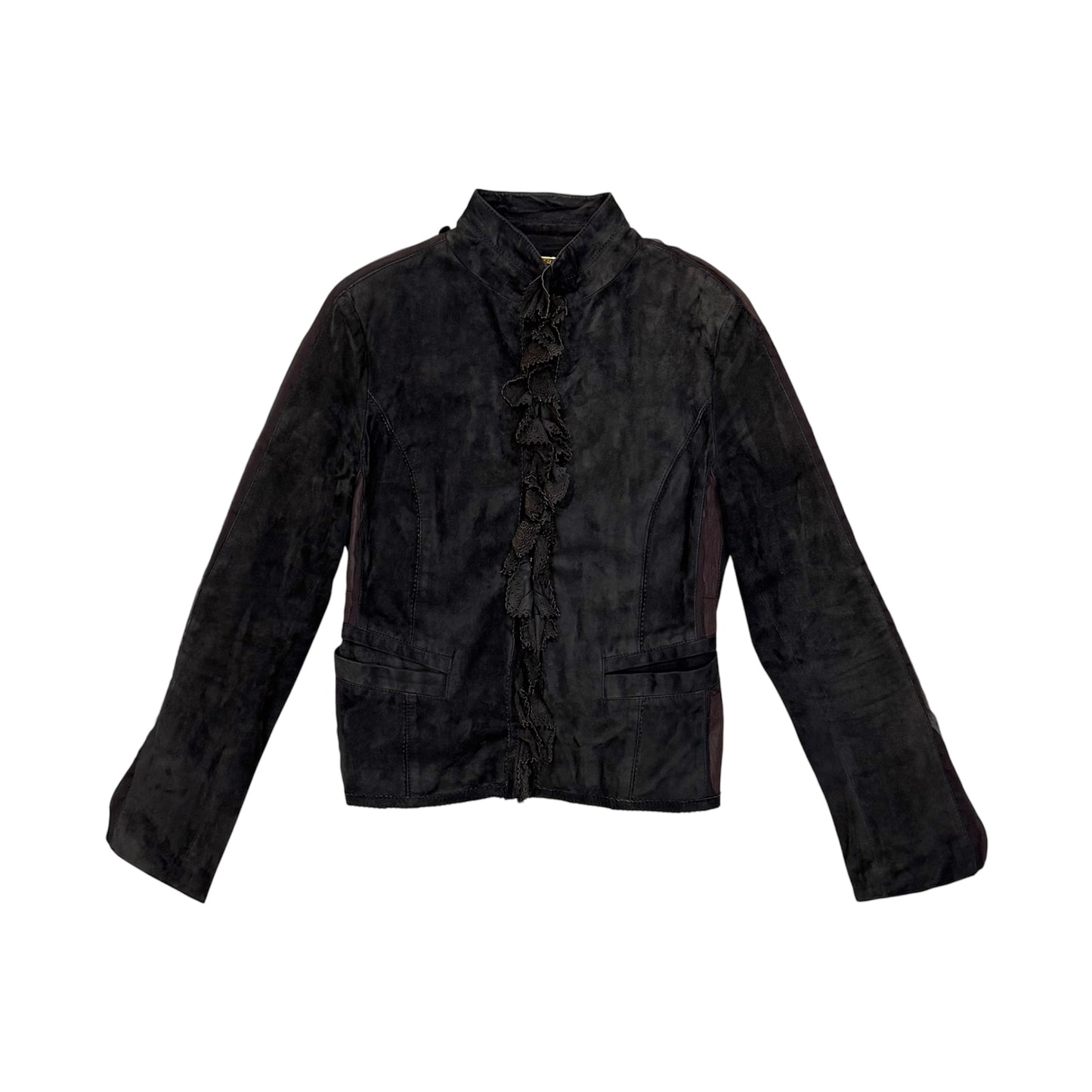 ROBERTO CAVALLI BROWN SUEDE RUFFLED JACKET