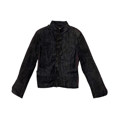 ROBERTO CAVALLI BROWN SUEDE RUFFLED JACKET