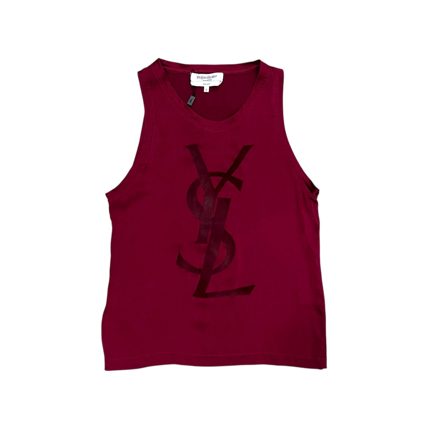 YVES SAINT LAURENT RIVE GAUCHE DARK RED LOGO TANK TOP