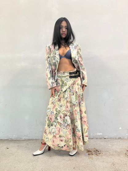 JUNYA WATANABE FLORAL SLIT BELT MAXI SKIRT