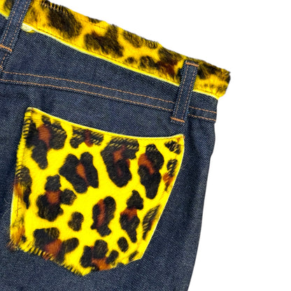 DOLCE & GABBANA LEOPARD FUR DENIM MINI SKIRT