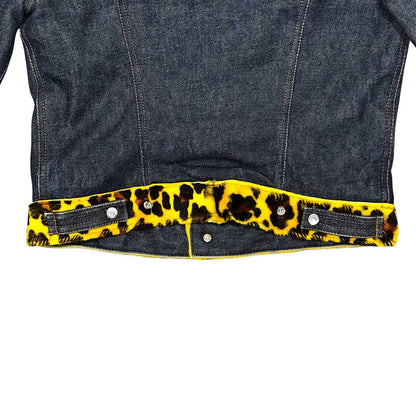 DOLCE & GABBANA YELLOW LEOPARD PRINTED DENIM JACKET
