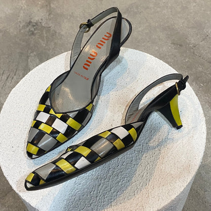 Miu Miu Woven Leather Pointed Toe Mules