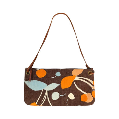MIU MIU 2000S BROWN CHERRY PRINTS CANVAS SHOULDER BAG