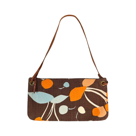 MIU MIU 2000S BROWN CHERRY PRINTS CANVAS SHOULDER BAG