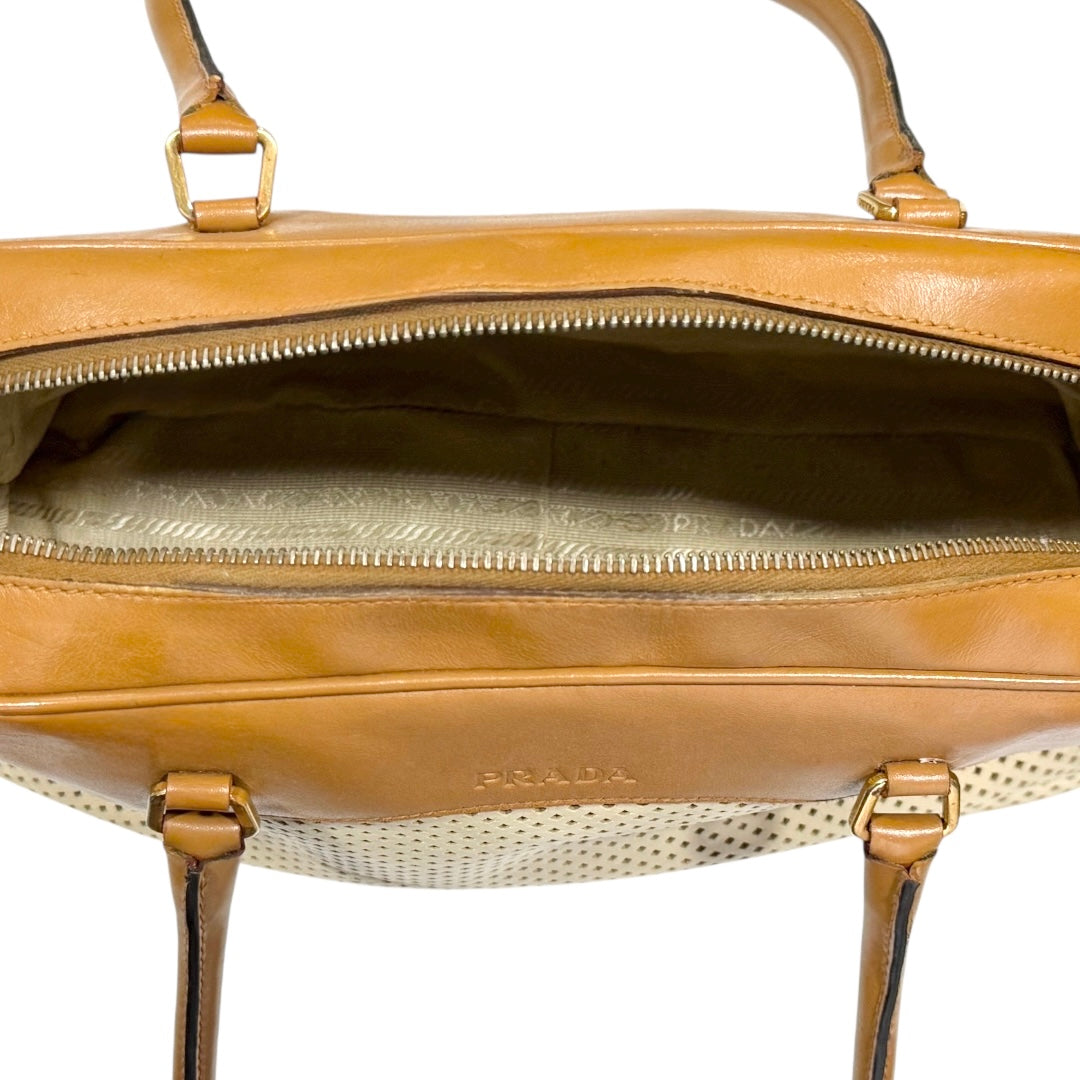 PRADA CAMEL PERFORATED LEATHER BAG
