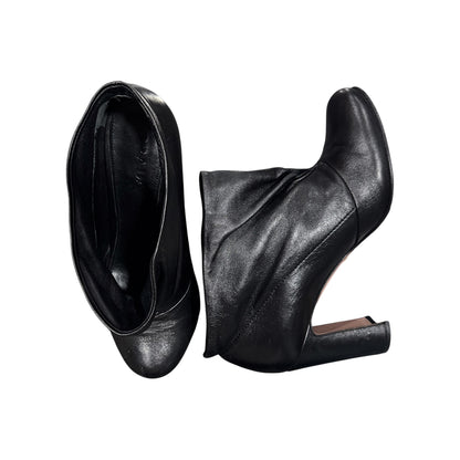 PRADA BLACK SCRUNCH LEATHER ANKLE BOOTS