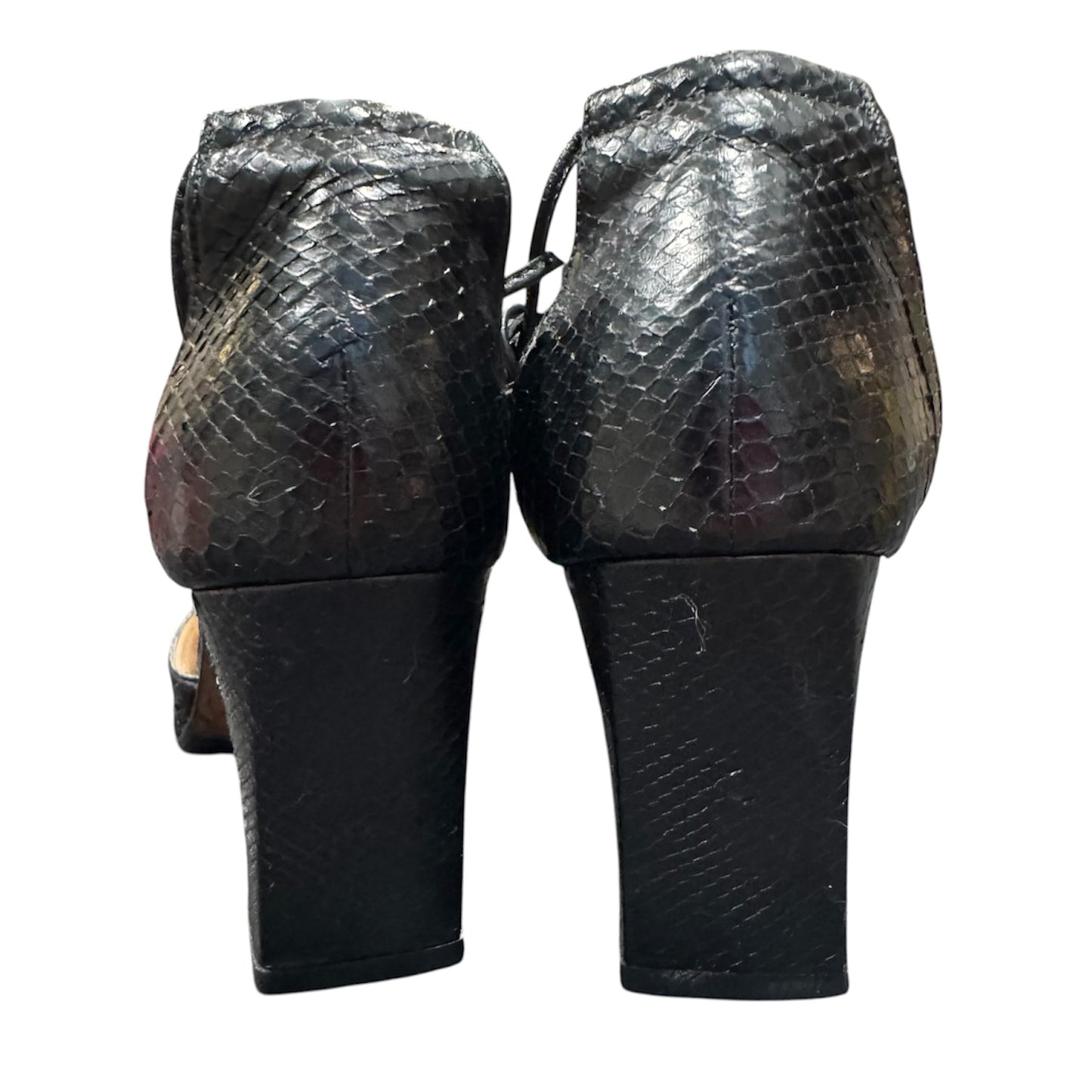 GUCCI BLACK HORSE BIT SNAKE SKIN LEATHER HEELS